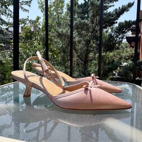 Reformation Wade Kitten Heel Sandals Slingback Bow Silk Pink 8.5 - Picture 15 of 16